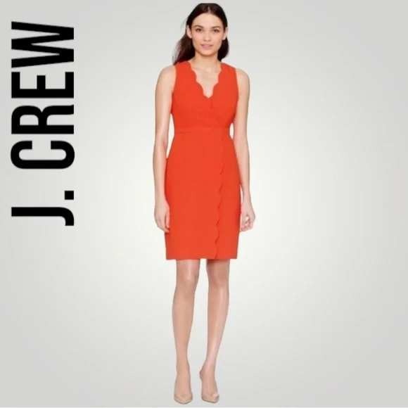 J. Crew Sleeveless Sheath Dress Scalloped Hem Career Party Cocktail Orange Sz 10 - Picture 1 of 11